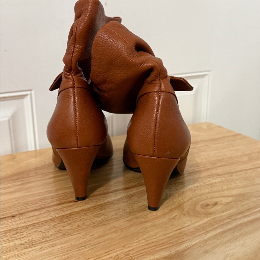Tan Leather Steve Madden Kitten Heel‎ Slouch Bootie Retro - Picture 6 of 9